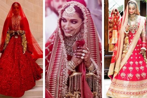 Priyanka, Deepika, Sonam Bridal Red Lehengas