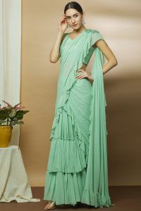 Pre-Draped Ruffle Saree By Varun Bahl