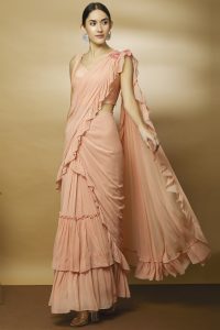 Pre-Draped Ruffle Saree By Varun Bahl