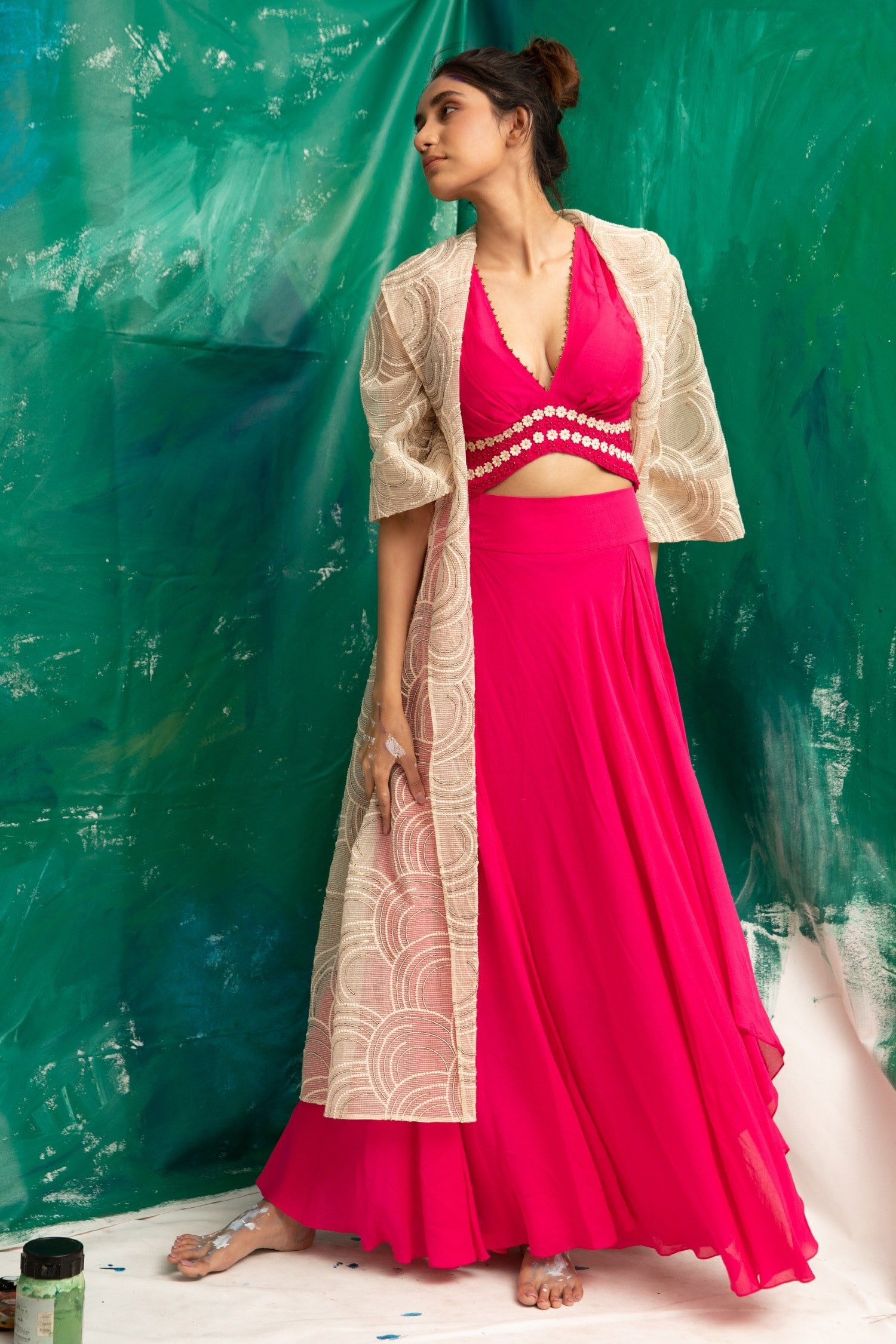 Suman Nathwani hot pink lehenga for Diwali Shopping 