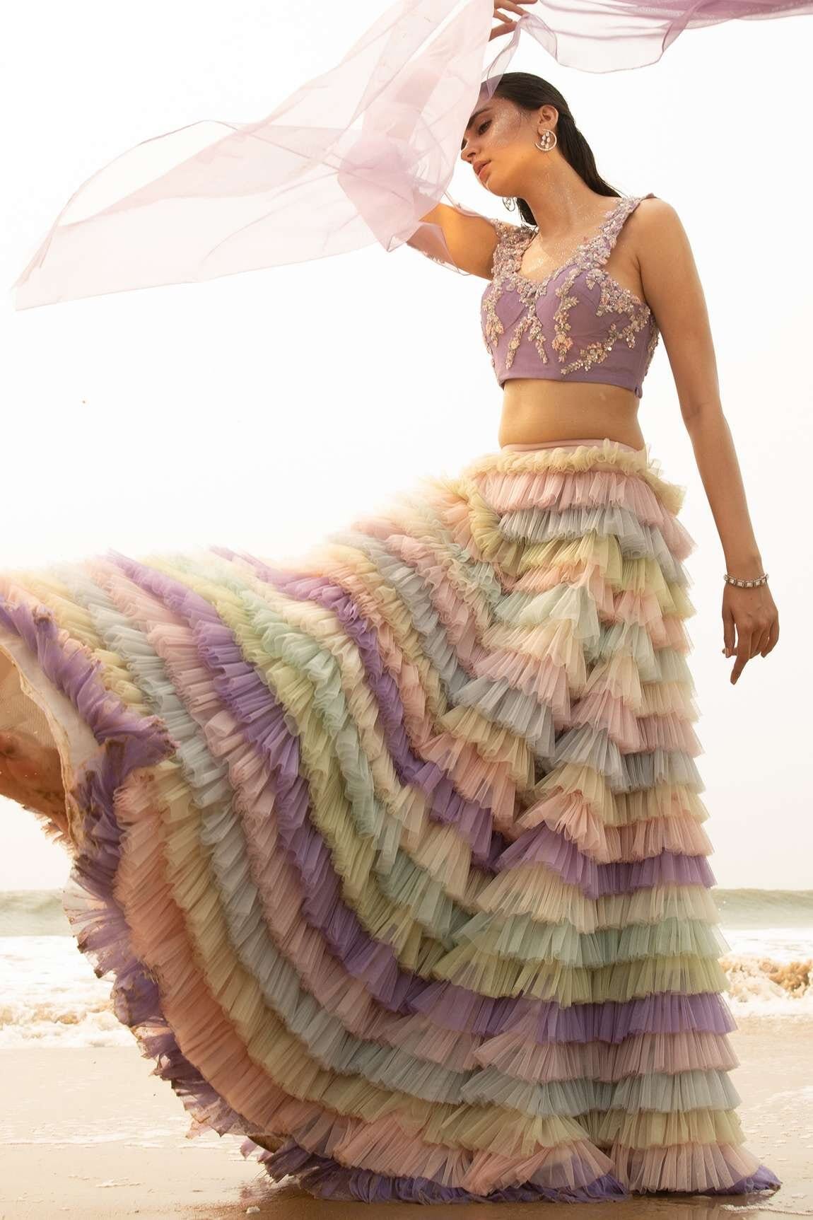 layered pastel tulle lahenga set with dupatta from new designer december