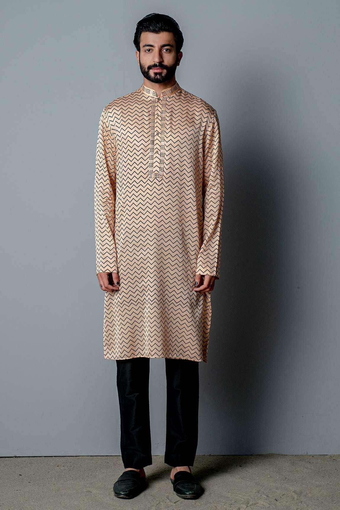 Zig-Zag Print Kurta Set For Men