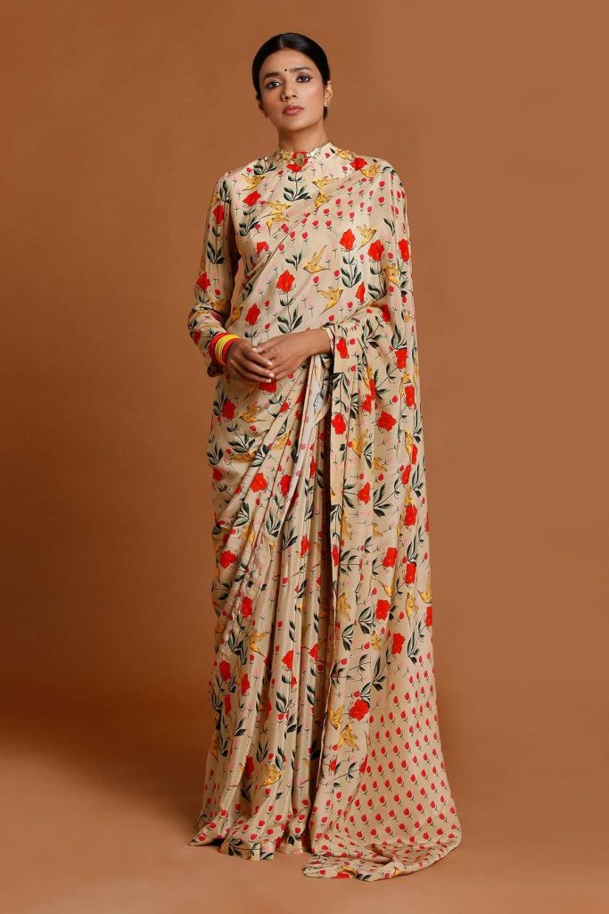 Masaba hummingbird printed saree for diwali