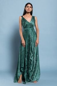 Green Silk Hand Painted Dress