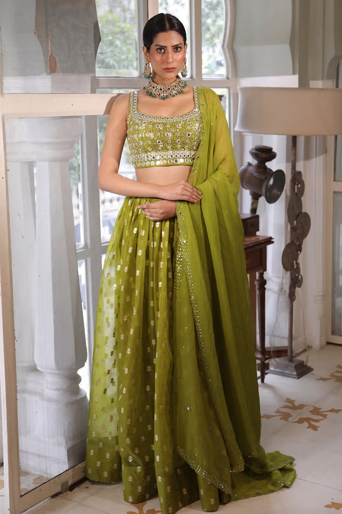 Green Banarasi Lehenga Set