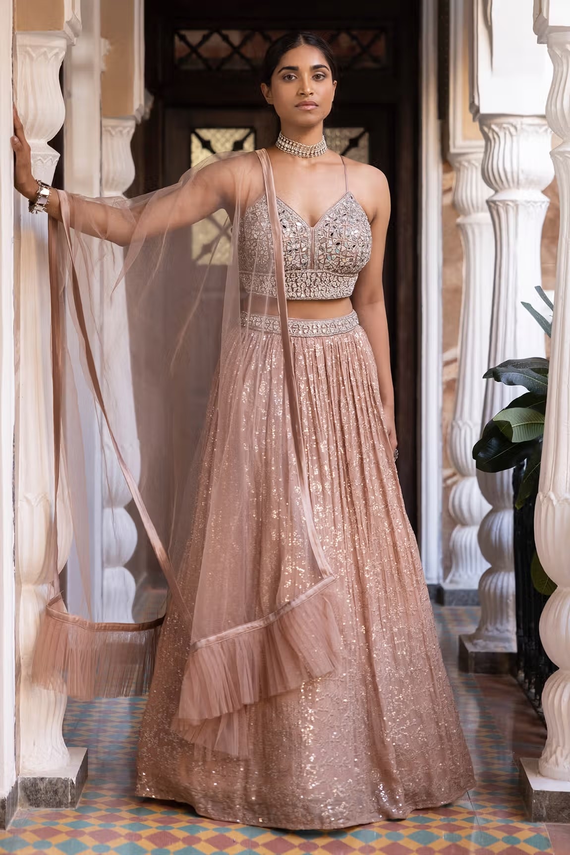 Pink Soft Net Sequin Embroidered Lehenga Set