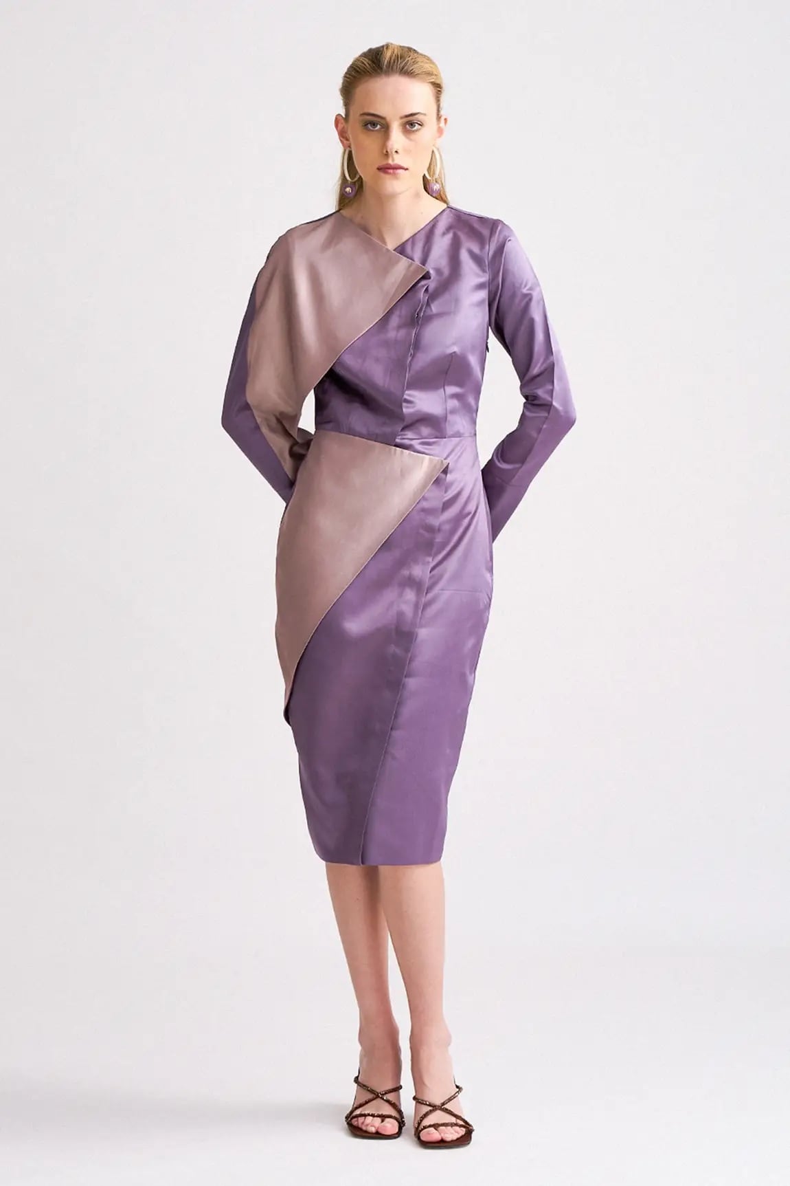 Purple Satin Gigi Colourblock Overlap Dress