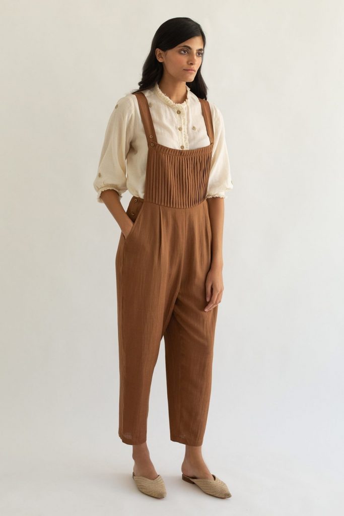 Brown Cotton Linen Jumpsuit