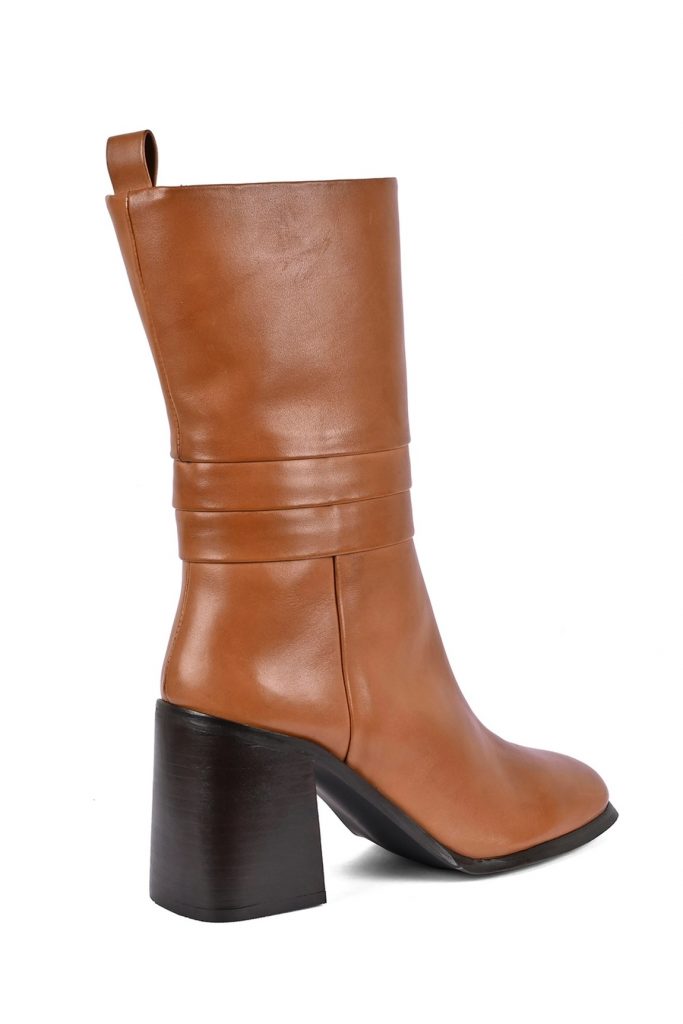 Brown Leather Alex Block Heel Boots