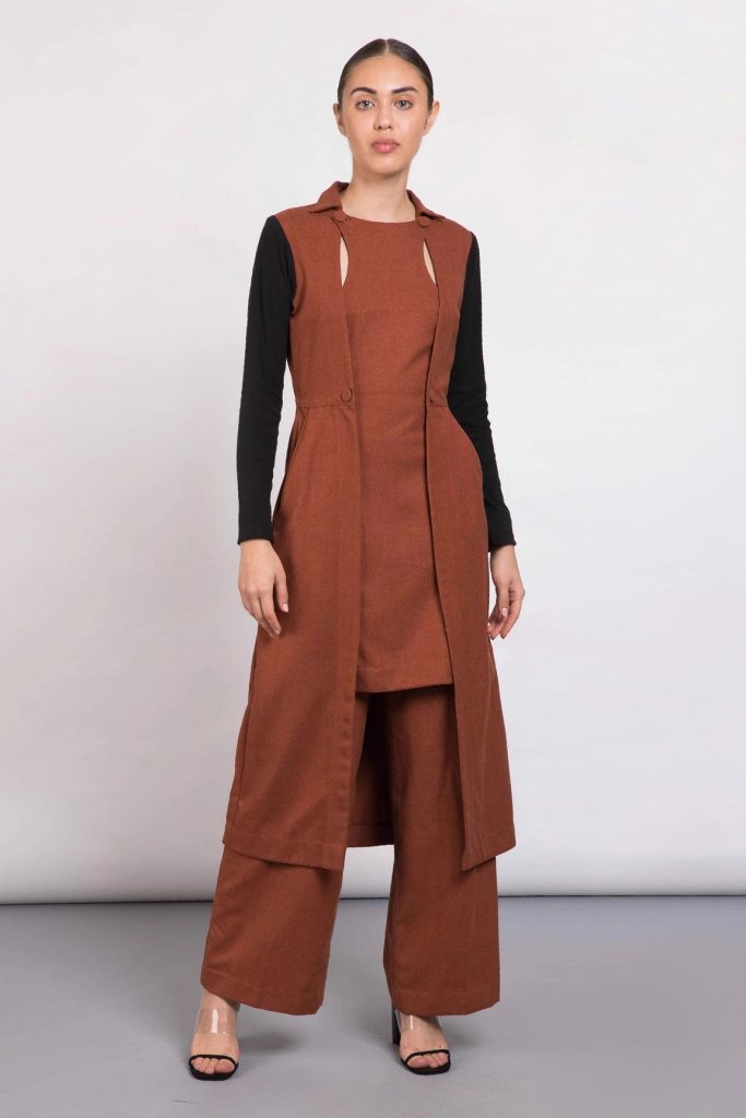 Brown Wool Mix High Waist Palazzo