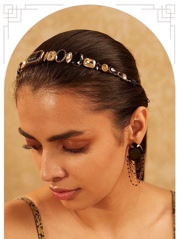 Geometric Motif Crystal Headband | Aza Fashions