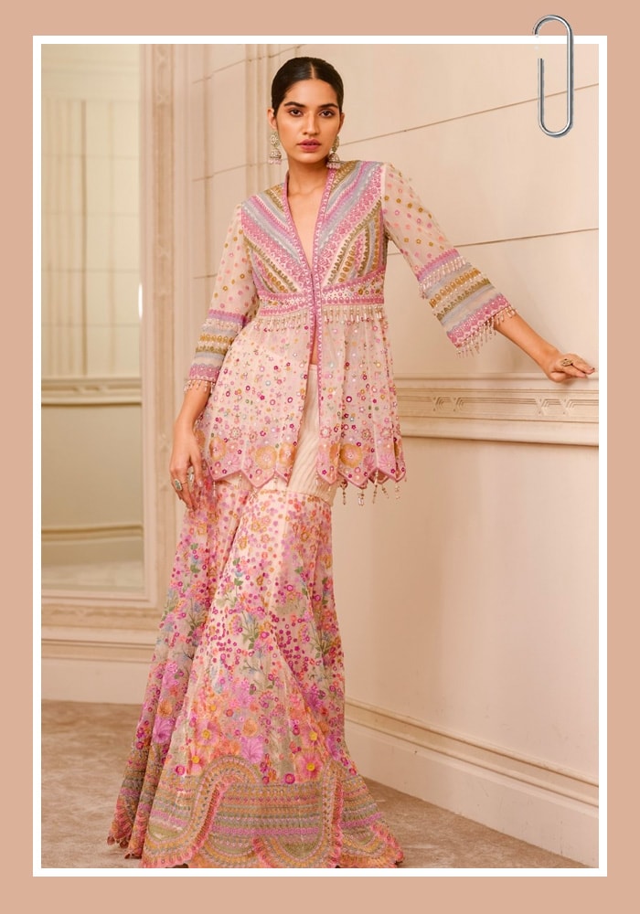 Floral Embroidered Kurti and Sharara Set-Tarun Tahiliani | Aza Fashions