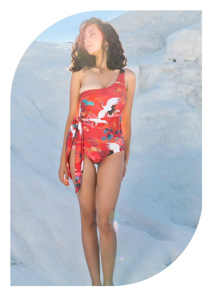 One-shoulder Swimsuit With Belt | Aza Fashions