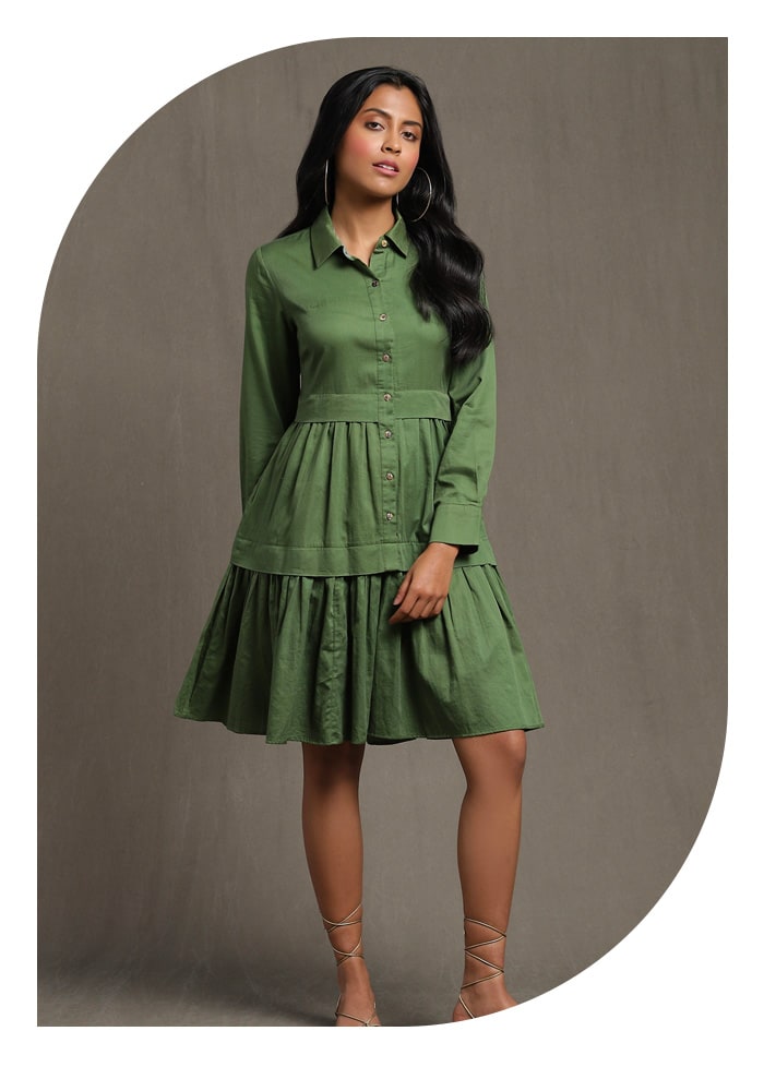 Ruffled Hem Shirt Dress | Aza Fashions