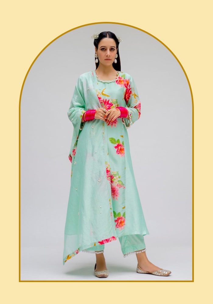 Pearl Embellished Kurta Set | Aza Fashions