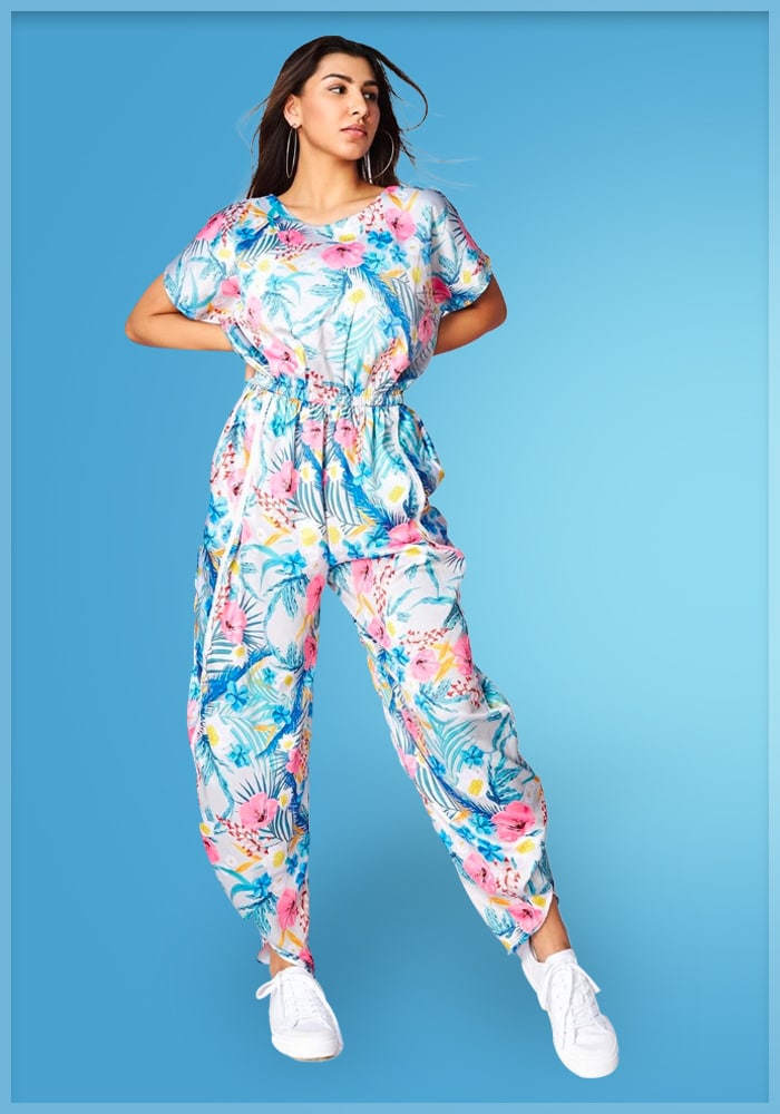 Multi Color Poly Blended Floral Print Jumpsuit