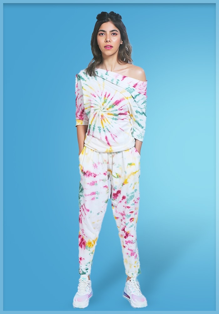 Multi Color Cotton Tie And Dye Tracksuit Set