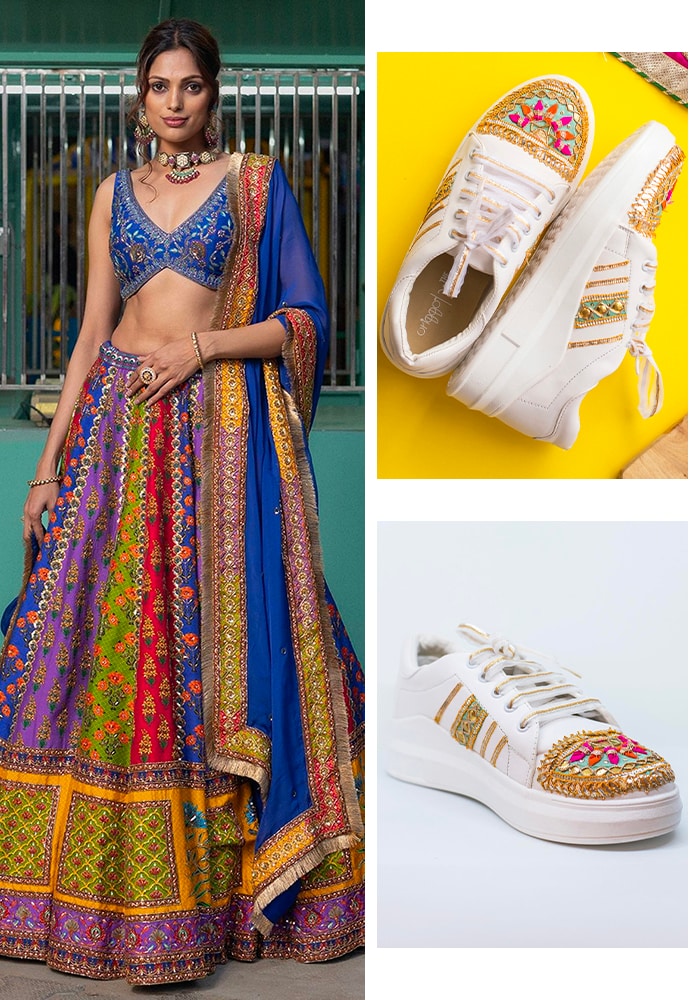 Multicolored Gota embroidered bridal sneakers for multi-colored lehengas