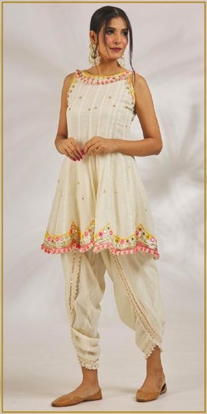 Aisha Sequin Embroidered Kurta with Dhoti Pant - Aza Fashions