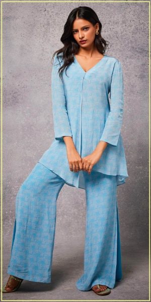 Swirl Line Print Kurti with Pant - Aza Fashions