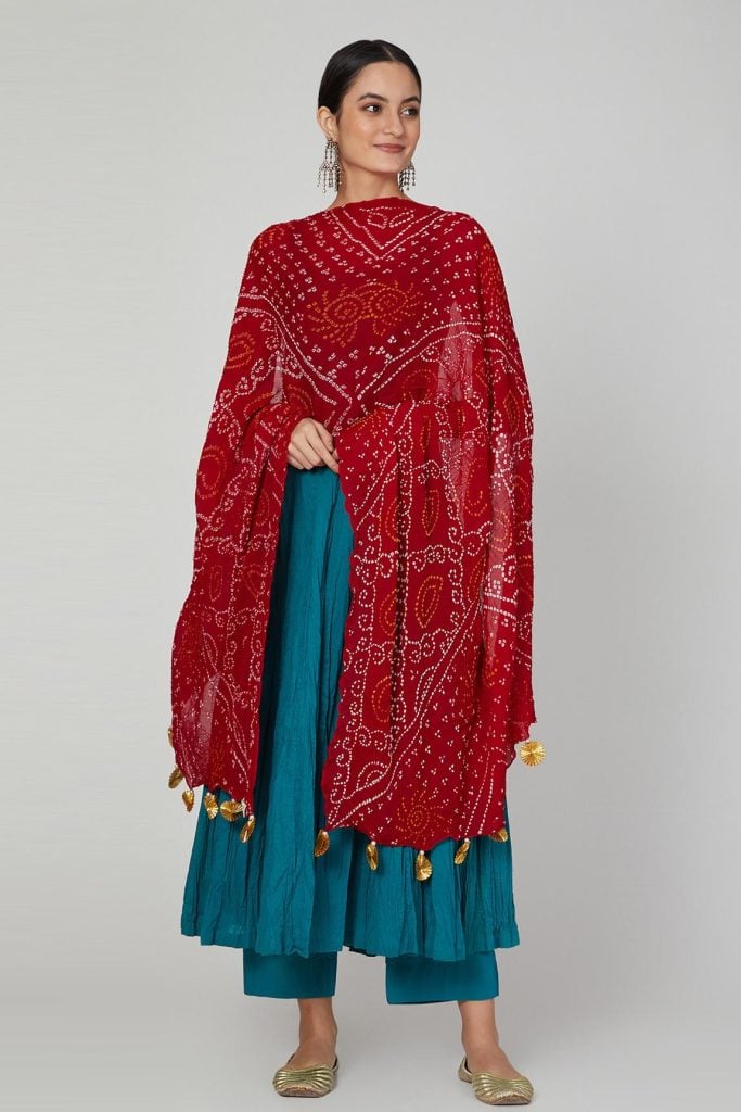 Maroon Georgette Bandhej Dupatta