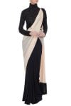 Black And Cream Embellished Concept Saree With High Neck Blouse