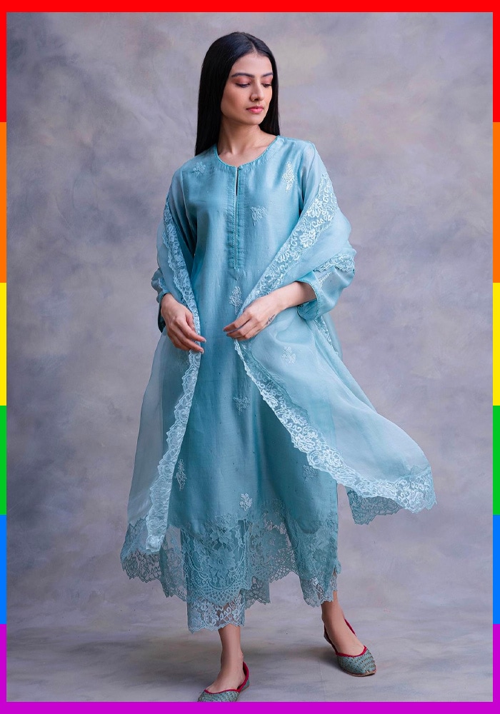 Blue Chanderi Kurta Set