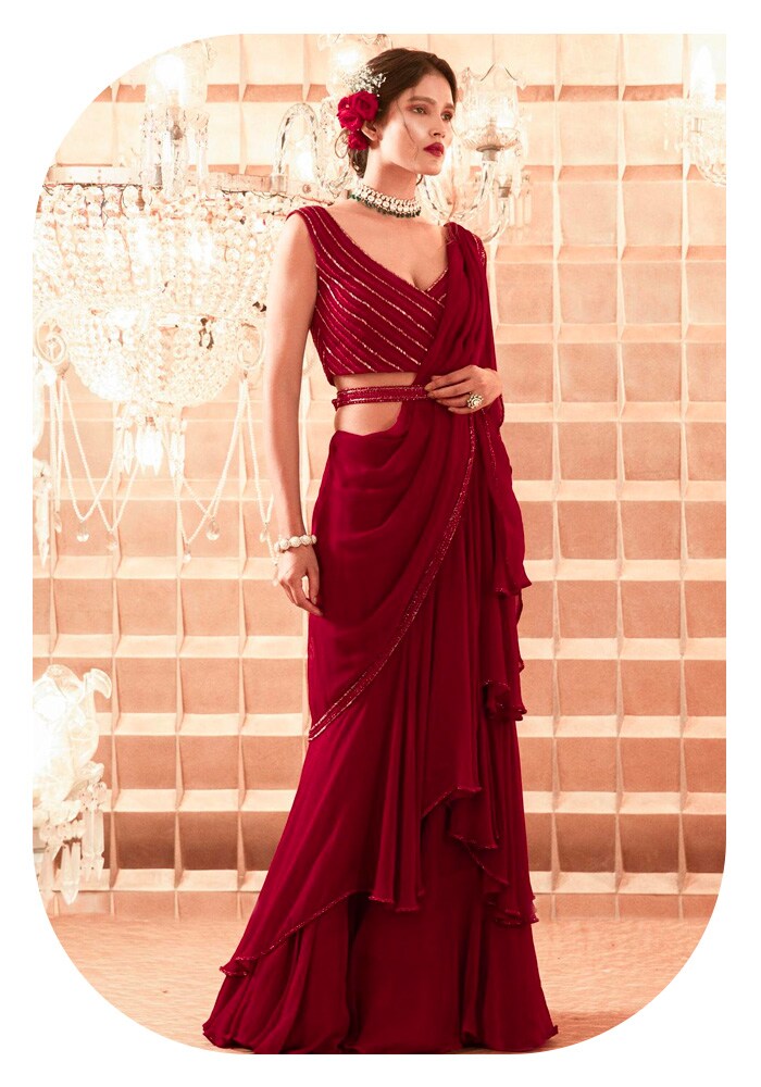 Charu and Vasundhara Designer ruffled Saree - Designer wear on sale