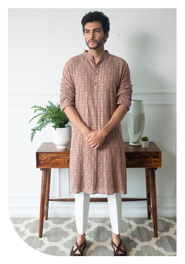 Contrast By Parth Chikankari Kurta Set | Aza Fashions
