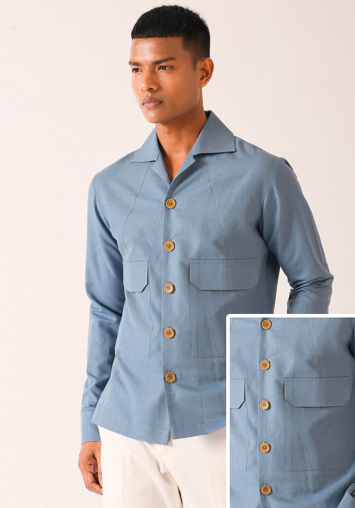 Cotton Linen Flap Pocket Shirt