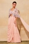 Pink Tulle Sequin Embroidered Cape Blouse With Gharara Saree