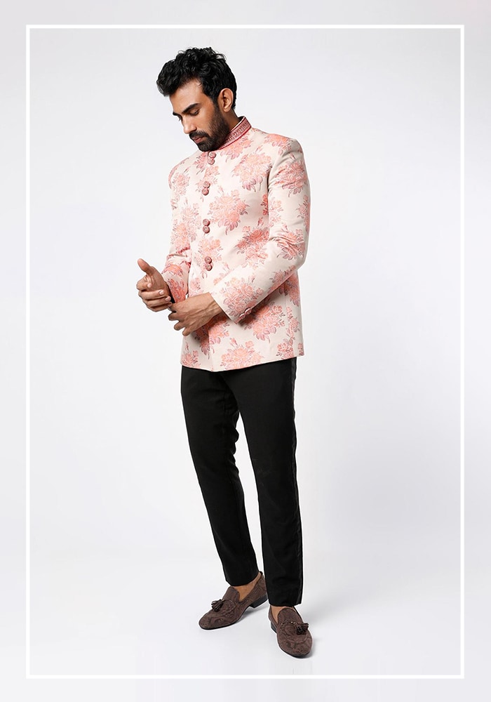 Pink Brocade Jodhpuri And Pant Set