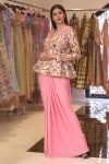 Pink Pre-draped Saree With Peplum Blouse