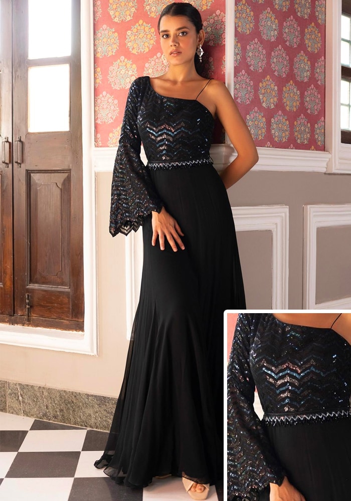 Ready-to-Ship Outfits-Embroidered One Shoulder Gown