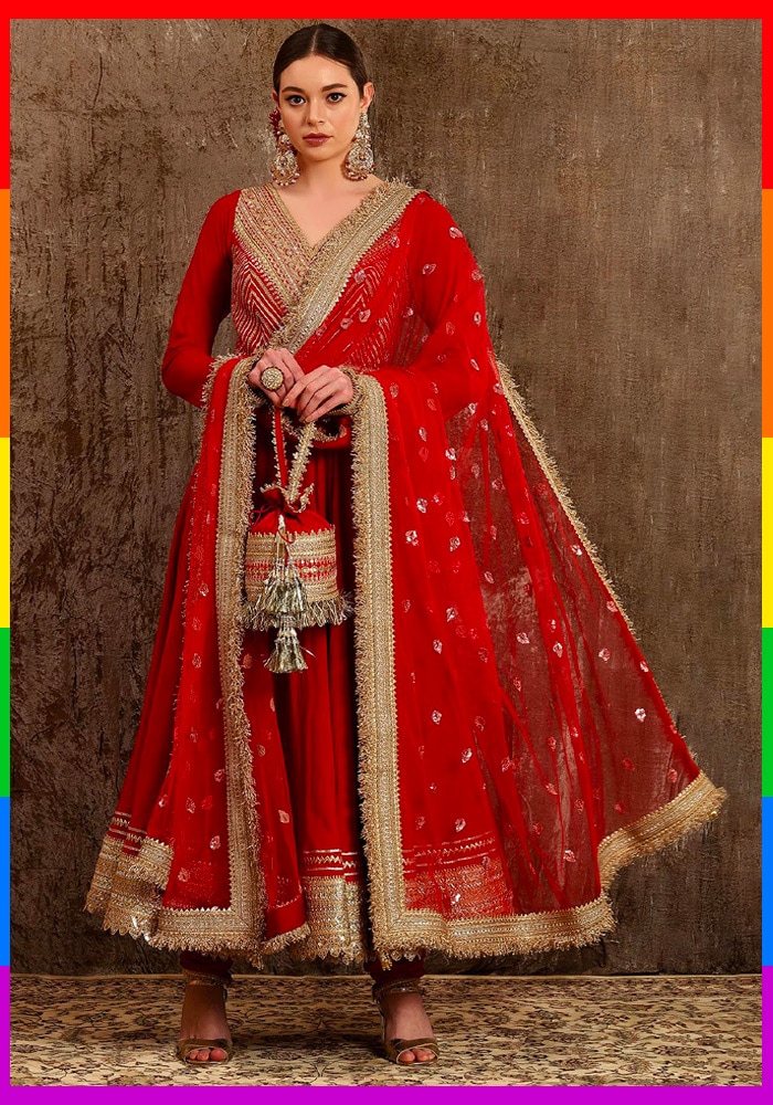 Red Silk Chanderi Anarkali Set