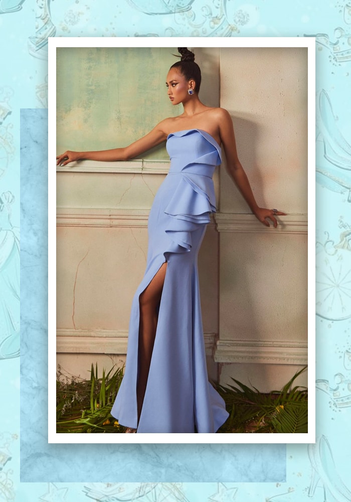 Blue Strapless Gown with a Side Slit By Shivani Awasty