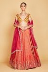 Yellow Plunged V Neck Blouse And Lehenga Set