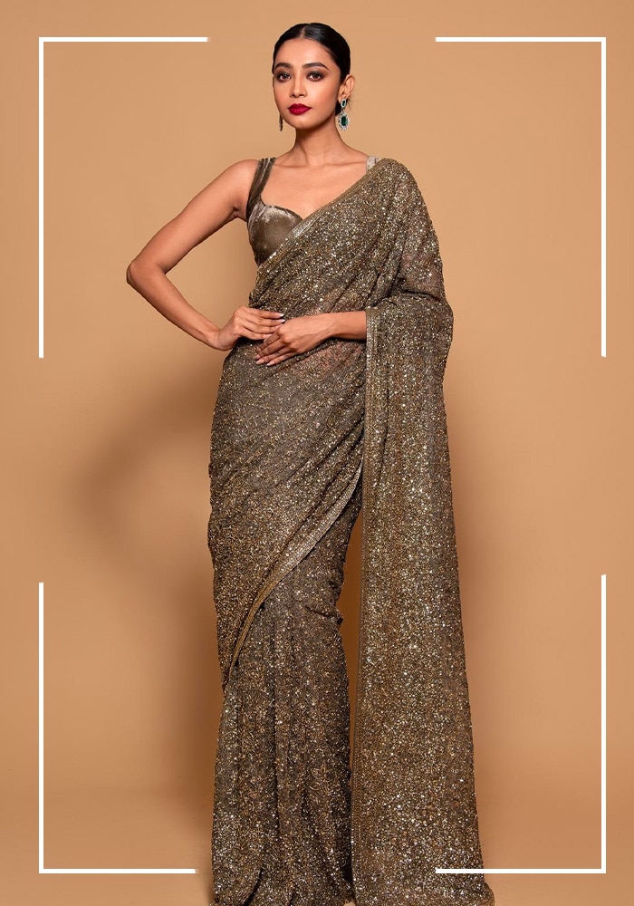 Green Luka Chupi Embellished Saree With Velvet Blouse