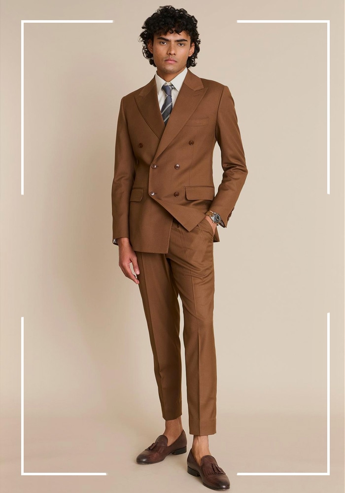 Brown Super 's Poly Viscose Double Breasted Blazer Set