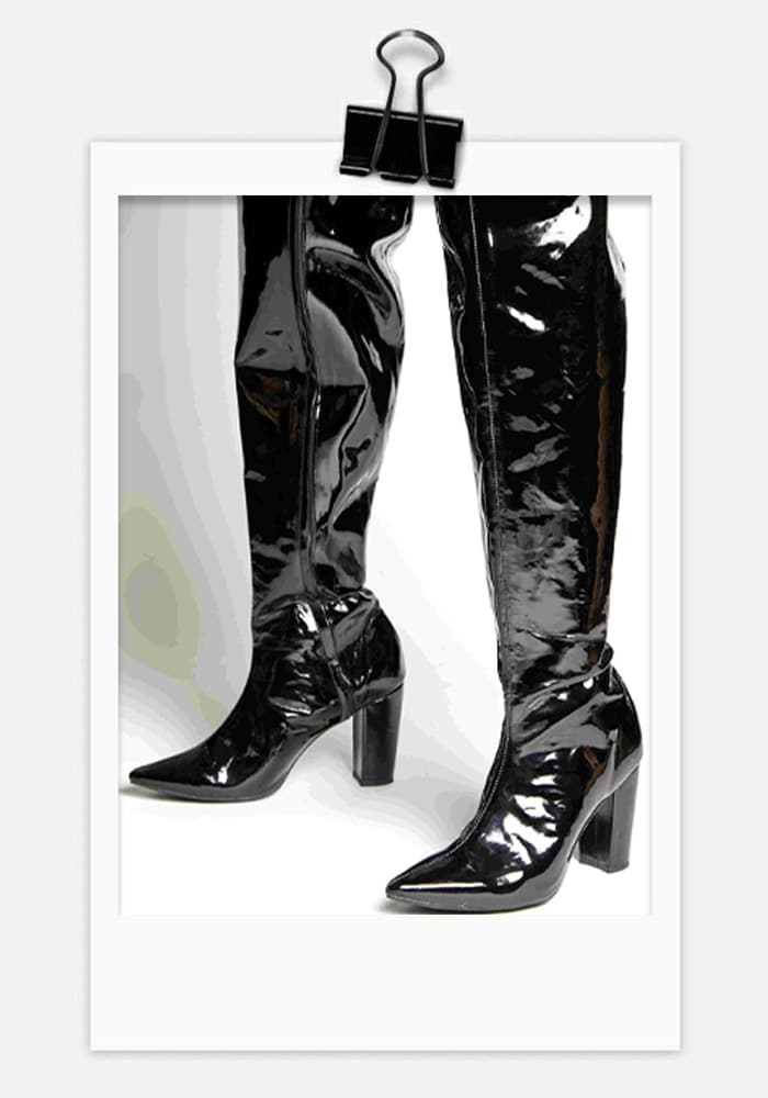 Faux Leather High Knee Black Patent Boots