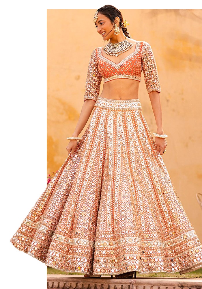 Geometric Panelled Embroidered Lehenga for Reception Party.