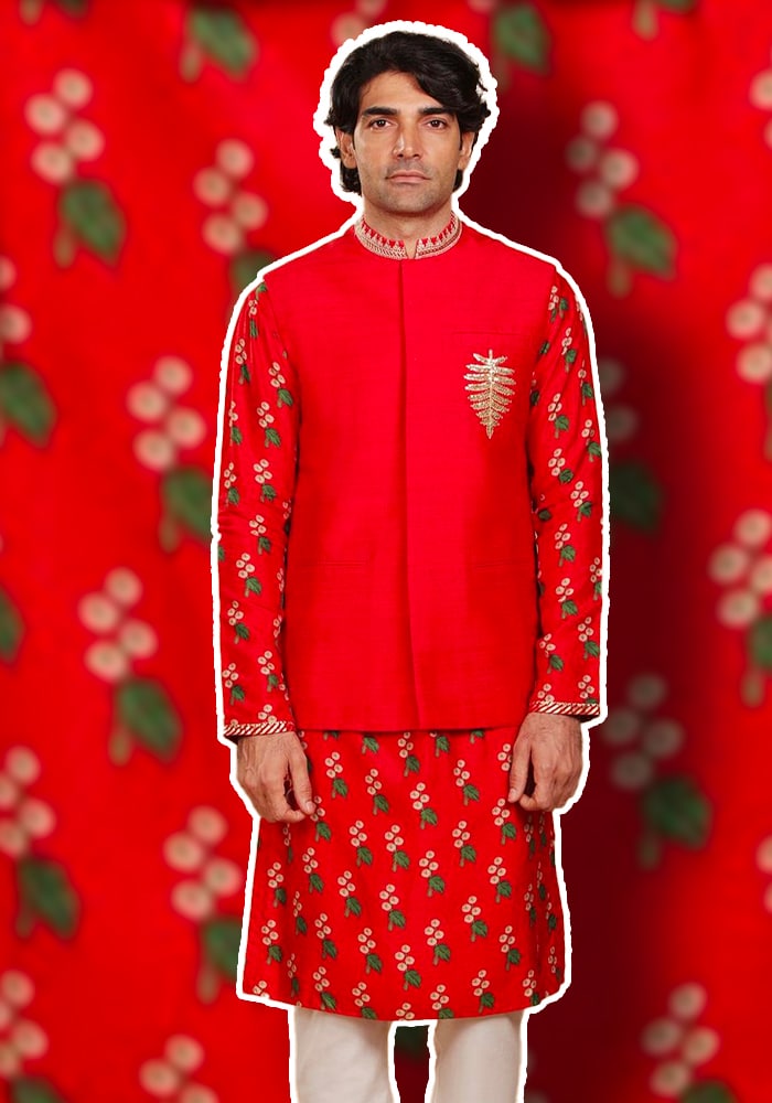 Red Raw Silk Bundi 