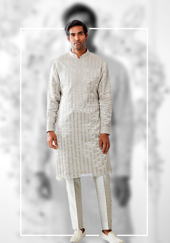 Silver Striped Kurta Set | Aza Fashions