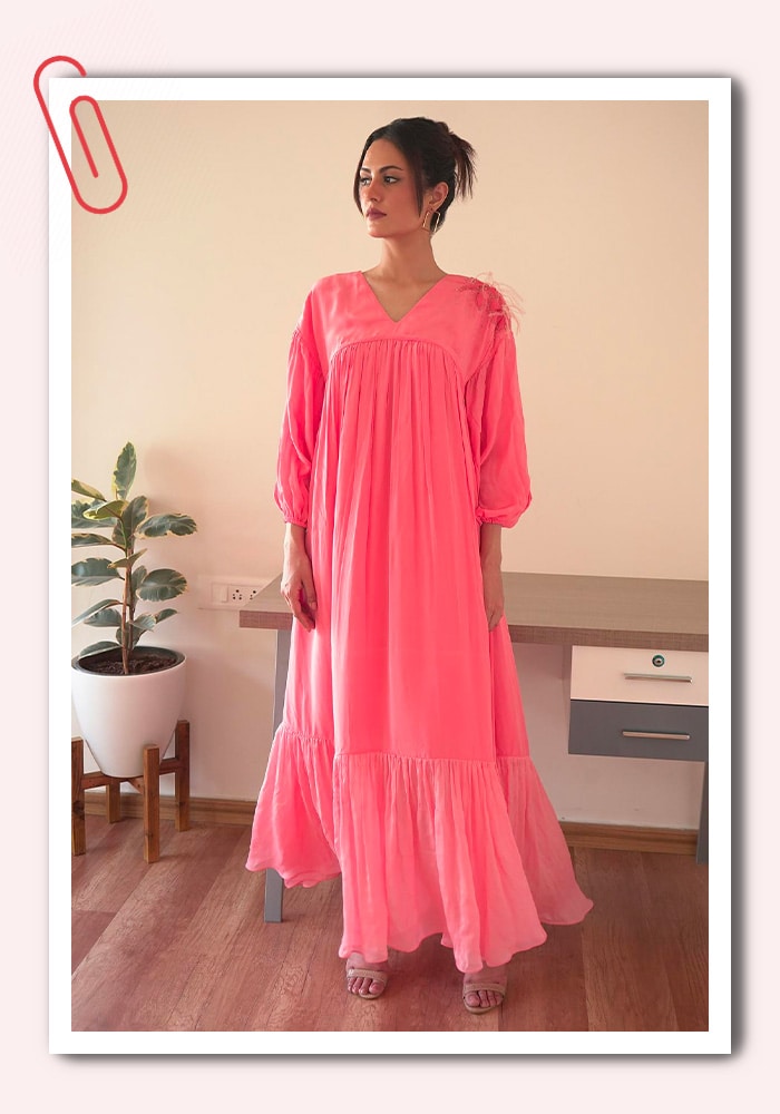 Seesa Pink Embroidered Dress | Aza Fashions