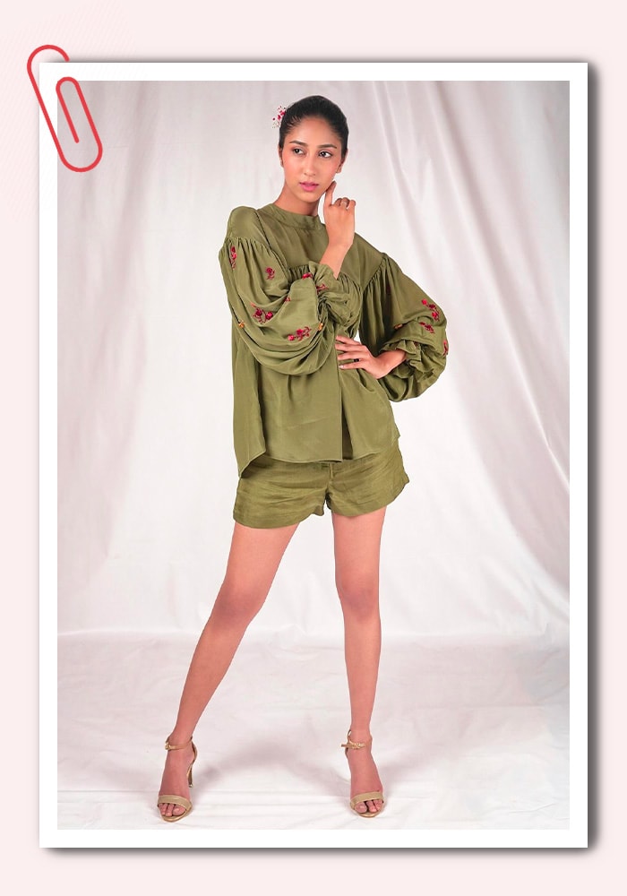 Seesa Green Embroidered Flowy Top | Aza Fashions