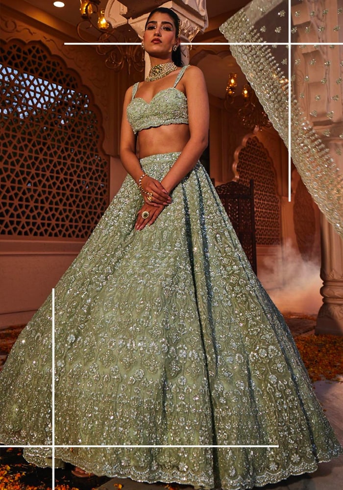 Green Organza Diva Sequin Embroidered Lehenga Set
