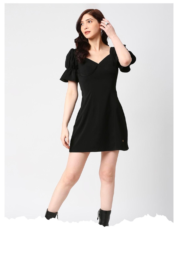 Black Lachaka Puff Sleeve Dress
