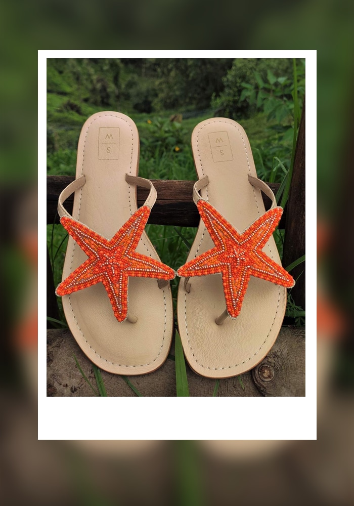 Orange Upper Bead Embroidered Sandals