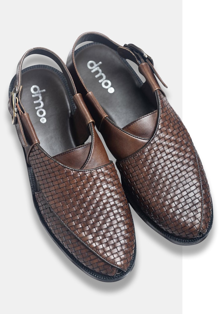 Brown Leather Peshawaris - Footwear for men | Aza Fashions