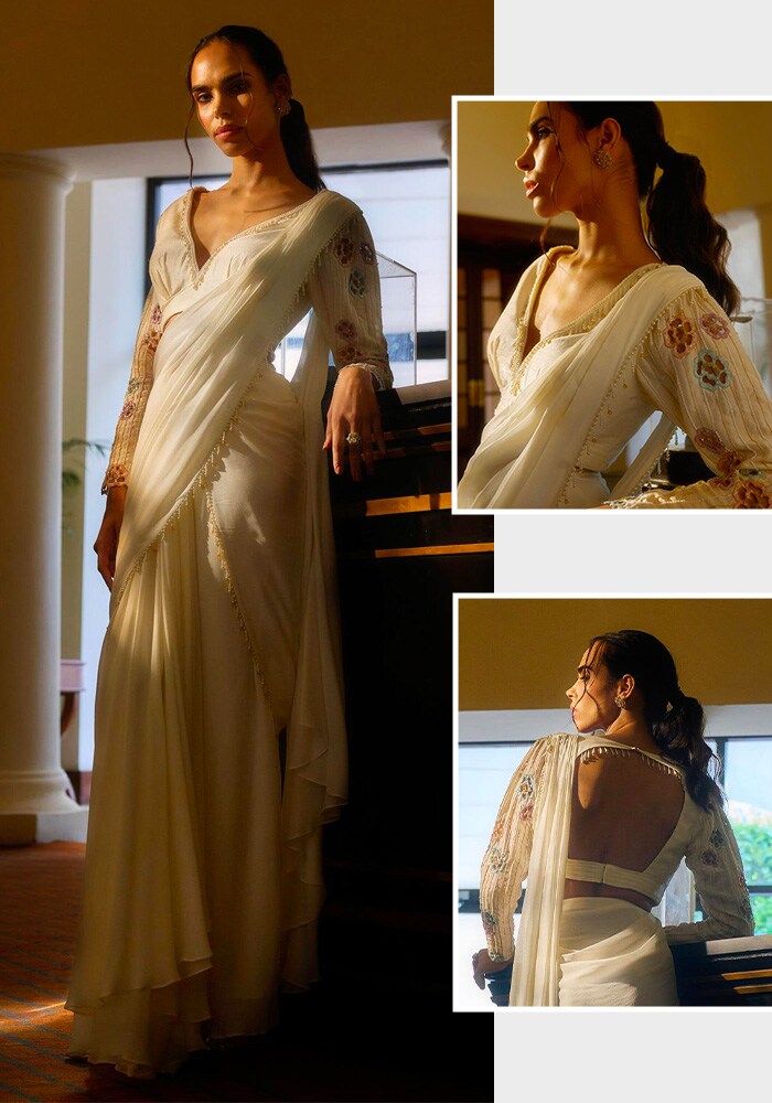 Whimsical Off White Pre-draped Saree